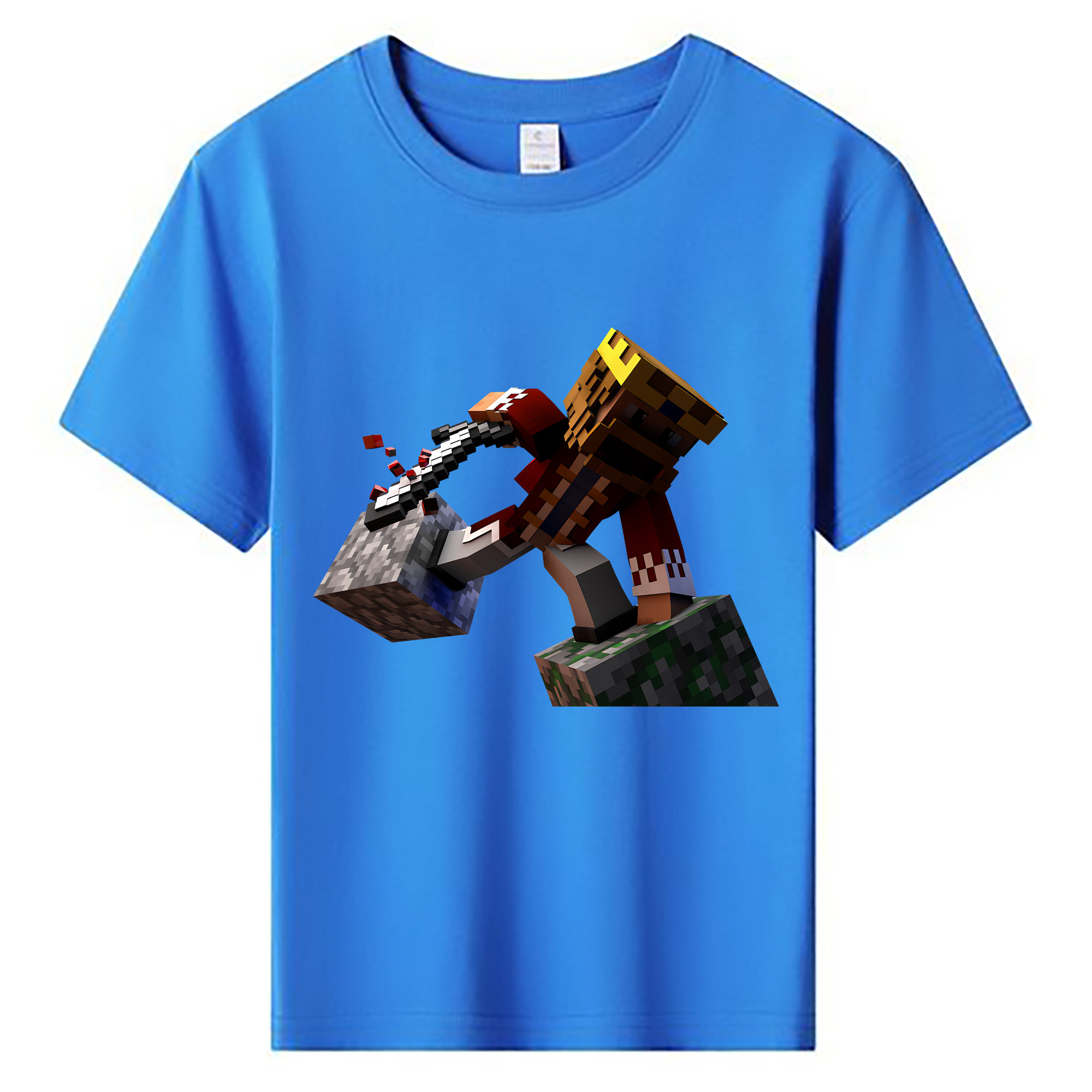 （画像用） マインクラフト ブロックの世界 Minecraft MC Block world 綿100％キッズTシャツ（フロントプリント）
